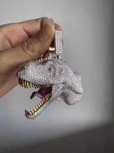 <b>Dinosaur</b> Pendant in 925 Sterling Silver, Hip Hop Pendant Moissanite Diamond <b>Dinosaur</b> Fine Jewelry Pendants & Charms - Product Image 2