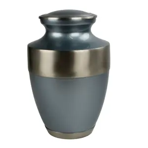2024 élégant métal urne funéraire fournitures athènes bleu avec bandes d'argent urne de crémation pour cendres Funera cendres - Product Image 5