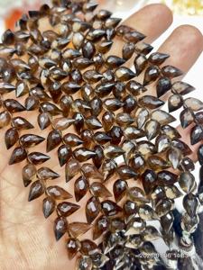 ควอตซ์สโมคกี้ธรรมชาติทรงหยดน้ำเจียระไนแบบแฟนซี ขนาดประมาณ 6x9 มม. ความยาว 8 นิ้ว - Product Image 1