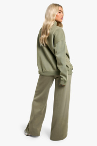 Sweats à capuche zippés vert kaki et pantalons à jambes larges pour femmes ensemble survêtements confortables et élégants vêtements de détente tenue décontractée - Product Image 2