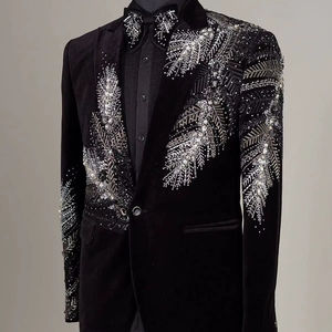 Manteau en tricot à manches courtes rétro pour femme, nouveau, fait main, luxe, broderie, mariage, perles, poche, slim, simple boutonnage, col rond - Product Image 1