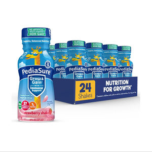 PediaSure Grow & Gain with Immune Support, 27 Vitamins & Minerals for Kids, 7g <b>Protein</b> Strawberry, 8-fl-oz Bottle, Pack of 24 - Product Image 1