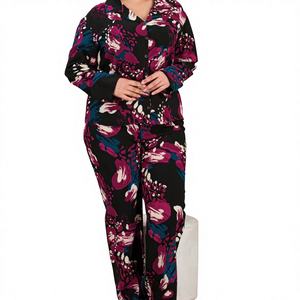 Ensemble de pyjama en viscose turque grande taille pour femmes, vêtements de nuit à manches longues boutonnés, fabriqué en Turquie, vêtements de nuit de haute qualité - Product Image 1
