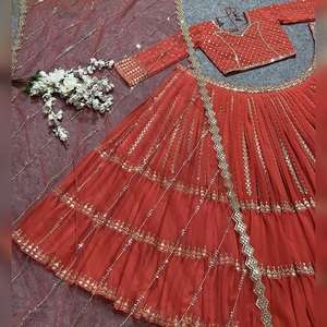 Nueva moda de alto grado de color rojo bordado atractivo vestido de fiesta malayo Top Palazzo en precio asequible - Product Image 6