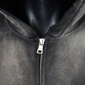 Sudaderas con Capucha y Cierre de Cremallera Personalizadas de Algodón Negro Francés, Estilo Vintage, Lavado Ácido, Bordadas, Gruesas, para Hombre - Product Image 3