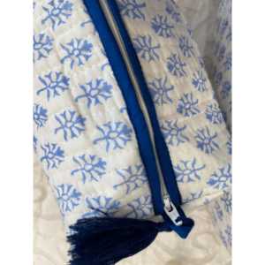 Bolsa Organizadora de Maquillaje Vintage Azul Buti, Estuche Cosmético Portátil de Gran Capacidad con Cierre de Cremallera, Estuche con Logotipo de Patrón Geométrico - Product Image 2