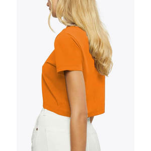 T-shirt court en coton décontracté pour femme Haut court orange confortable avec manches courtes Teint uni écologique pour l'été - Product Image 6