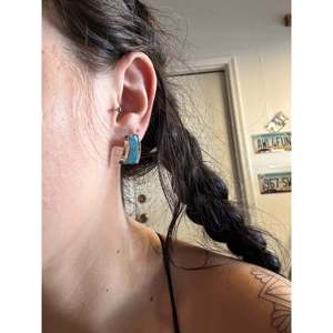 Navajo Made Blue Opal <b>Stud</b> <b>Earrings</b> in <b>Sterling</b> <b>Silver</b> Geometric Design - Product Image 2