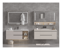Meuble-lavabo moderne en bois résistant à l'eau avec éclairage LED, à poser, en contreplaqué, avec armoire latérale