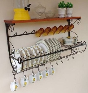 Top Tendance avec support de boulangerie de la meilleure qualité avec prise de courant Bar à café avec panier métallique, support de rangement de cuisine avec 6 crochets en S - Product Image 1