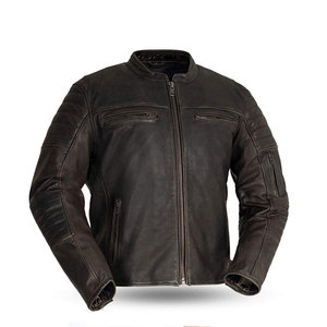 Chaqueta de motorista de piel de cordero auténtica para hombre, chaqueta de moto auténtica Vintage en negro con cuello levantado para hombre - Product Image 6