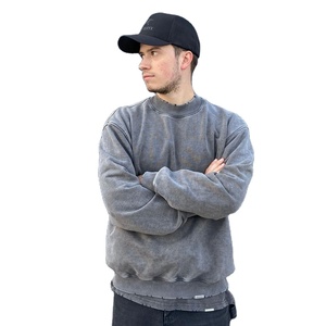 Invierno nuevo diseño 350gsm cuello redondo sudaderas francés Terry sudadera hombres bolsillo lateral diseño alta calidad lavado ácido sudadera - Product Image 3