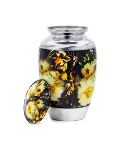 โกศเผาศพโลหะอลูมิเนียมสำหรับขี้เถ้าและซากมนุษย์ | โกศสวยงามทำด้วยมือสำหรับมนุษย์และสัตว์เลี้ยง (พิมพ์ลายดอกไม้) - Product Image 1