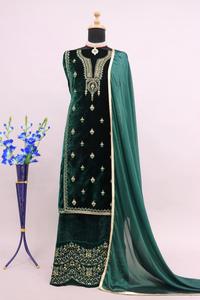 Traje Salwar Kameez de terciopelo de suministro de fábrica al por mayor para fiesta de boda y uso al aire libre disponible a precio por bulto - Product Image 2