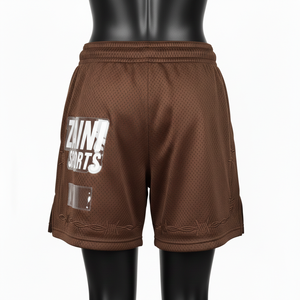 Shorts en maille polyester douce de haute qualité 160 GSM, couleur chocolat, tissu respirant, logo personnalisé brodé, shorts pour femmes - Product Image 3