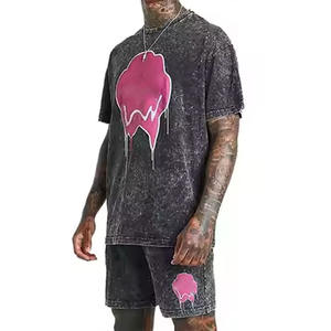 Conjunto de 2 Piezas de Ropa para Hombre, Camisetas y Pantalones Cortos con Lavado Ácido, Ropa de Verano, Conjunto de Pantalones Cortos y Camiseta para Hombre, 2025 - Product Image 4