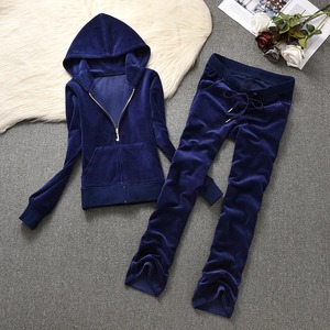 <b>Women</b> Winter Plus Size Solid <b>Velvet</b> 100% Cotton 2-Piece Tracksuit Set with Hoodie Trousers & <b>Jacket</b> - Product Image 6