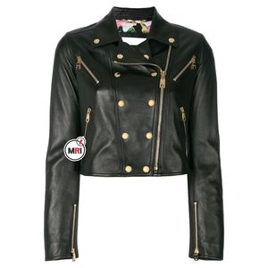 Nuevo abrigo corto de moda para mujer de piel de oveja auténtica de alta calidad y chaqueta de cuero PU impresa con nuevo diseño de llegada - Product Image 3