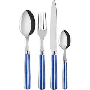 Juego de 4 cubiertos de acero inoxidable Ideal para cocina, mesa, cafetería, uso doméstico, cubiertos con acabado Chapado en Color plateado, mango largo azul - Product Image 5