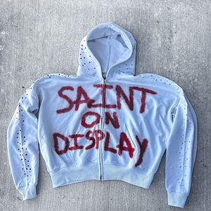 Custom Printed <b>Hoodie</b> Manufacturers <b>Mens</b> <b>Zip</b> up Rhinestone <b>Hoodie</b> French Terry Bulk 450 Gsm Oversized <b>Hoodie</b> high quality - Product Image 2