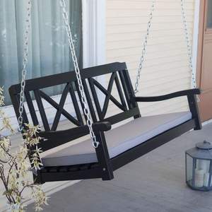 Ecofriendly <b>wooden</b> porch <b>swing</b> with premium hanging kit weather resistant polish and traditional hand carved detailing - Product Image 2