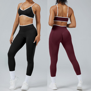 Conjunto de entrenamiento acanalado sin costuras para mujer, Sujetador deportivo sin espalda, botín de motorista corto, conjuntos de entrenamiento de 2 piezas, camisetas sin mangas acolchadas - Product Image 6