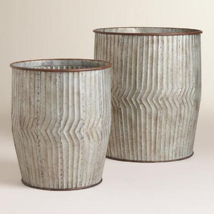 High Quality <b>Galvanised</b> Iron <b>Planter</b> Set of 2 Coastal Style Floor Vase for Garden Decor - Product Image 1