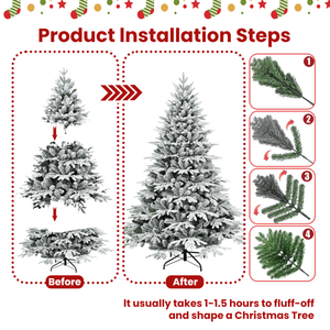 Brand New 6.5ft Flocked Christmas Tree with 2225 PE/PVC Branch Tips 450L Warm White LED Lights Hinged Steel <b>Wire</b> Construction - Product Image 2