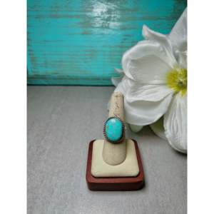 Johnny Dixon Kingman Turquoise & Platinum Sterling Silver <b>Adjustable</b> Boho <b>Ring</b> Marquise Cut Natural Stone for Everyday Wear - Product Image 1