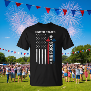 T-shirt con bandiera americana dell'Aeronautica Militare degli Stati Uniti per il 4 luglio, maglietta promozionale patriottica - Product Image 3