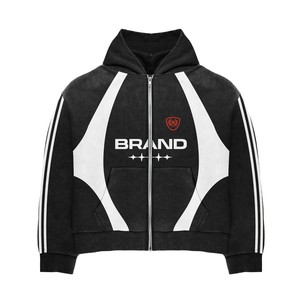 Chándales estampados de diseño personalizado de manga larga de color gris de fabricante de ropa personalizada para chándales con cierre de cremallera para hombre - Product Image 4