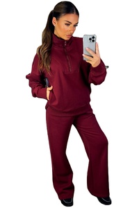 Sweat-shirt long en molleton pour femme personnalisé, couleur bordeaux, avec broderie, col rond, poignets côtelés, automne-hiver, entraînement, logo frontal, sweat-shirt à capuche - Product Image 2