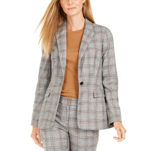 Completo da Donna Calvin Klein, Blazer a Quadri con Chiusura Monopetto, Stampa Effetto Velluto a Coste Marrone, Taglia 10 - Product Image 1