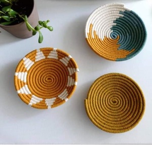 Large Modern Cream <b>Rattan</b> Wall <b>Hanging</b> Small Seagrass Art with Hand Embroidery Wicker Long <b>Basket</b> Decor - Product Image 6