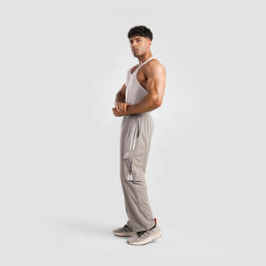 Stride Stripe <b>Trousers</b> Lightweight 100% Cotton Gym Workout Pants Zipper XL <b>Light</b> Grey Classic Formal Colored Straight - Product Image 4