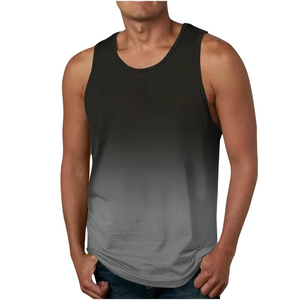 Débardeur Streetwear d'été pour hommes, imprimé 3D dégradé, gilet de gymnastique sans manches surdimensionné, tissage tricoté pour la musculation - Product Image 6