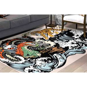 Printed <b>Rug</b> Featuring Dragon Vs Tiger Design for Dining Room,<b>Chenille</b> <b>Rug</b> - Product Image 1