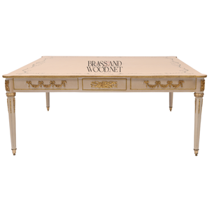 Juego de Mesa de Centro de Madera Clásica de Lujo en Color Crema con Detalles Dorados - Product Image 2