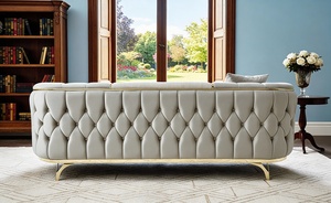 Juego de Sofás Seccionales Modernos de Terciopelo con Mechones, Muebles Seccionales Chesterfield para Sala de Estar - Product Image 3