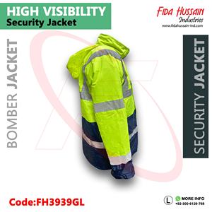 Chaqueta de trabajo de bombardero verde de alta visibilidad 100% poliéster ropa de seguridad de alta visibilidad cuello protector - Product Image 3
