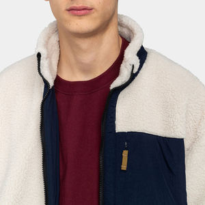 Chaqueta de lana de Sherpa de diseño de fábrica personalizable para hombre de talla grande con cierre de cremallera de lona sin capucha logotipo bordado en blanco - Product Image 4
