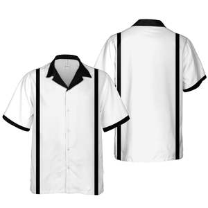 Classic Men's <b>Short</b> Sleeve Bowling Shirt with Contrast Vertical Stripes and Breathable Performance Fabric for Casual - Product Image 2