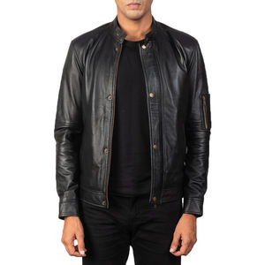 Blouson aviateur en cuir d'hiver personnalisé OEM avec col montant, imperméable, logo personnalisé, cuir véritable, blouson universitaire pour homme - Product Image 4