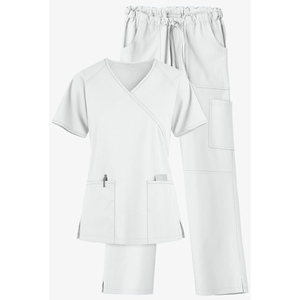 Best Selling Women <b>Scrub</b> <b>Set</b> Solid Color Stretch V-Neck Top Cargo Pant Medical Uniform Customizable OEM Wholesale Bulk <b>Scrub</b> <b>Set</b> - Product Image 5
