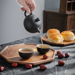 Bandeja Octogonal de Madera de Nogal Moderna y Sencilla para Frutas, Té, Aperitivos, Plato Decorativo, Bandeja para Servir Queso y Postres - Product Image 3