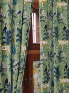 Vintage <b>Green</b> Animal Pattern Velvet <b>Curtains</b> with <b>Blackout</b> Valances Home Interior Decorative Wall Hanging Drapes - Product Image 3