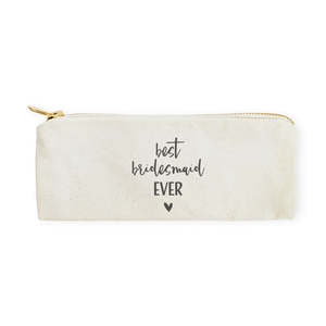 Best Bridesmaid Ever Eco-Friendly Cotton Canvas <b>Makeup</b> <b>Case</b> Large Capacity Portable Travel Pouch with Durable Letter Pattern - Product Image 1
