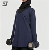 Vêtements de sport modestes personnalisés pour femmes, vêtements islamiques actifs, séchage rapide, légers, manches longues, couleur contrastée, sweat-shirt de sport en spandex/polyester