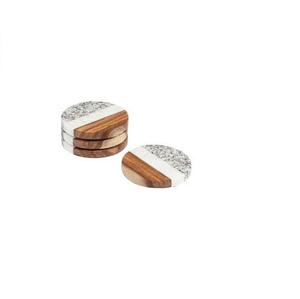 Ensemble de sous-verres de tasses à thé en pierre naturelle de Noël personnalisé tapis rond en bois de bambou pour mariages et événements - Product Image 1