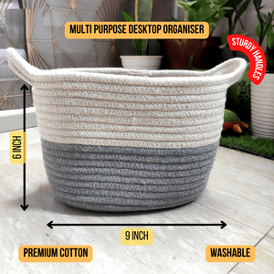 Panier en corde en coton de qualité supérieure à l'aspect moderne avec un design bicolore Panier de rangement pour jouets pour enfants avec poignée en corde à vendre - Product Image 2